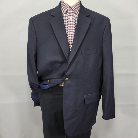 Oak Hill Men's‎ Sport Coat Blazer Two Button Deep Navy Polyester Blend Size 48L